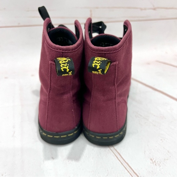 Dr Doc Martens Burgundy Red Canvas Shoreditch Lace Up Airwave Combat Boots - Picture 5 of 7